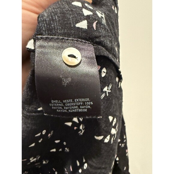 Maeve Anthropologie Clever Cat Print Long Sleeve Top Black Rayon-Women's Size 4 - Picture 4 of 5